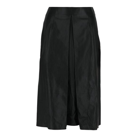 Ferragamo Pleated-Front Leather Midi Skirt Black Womens